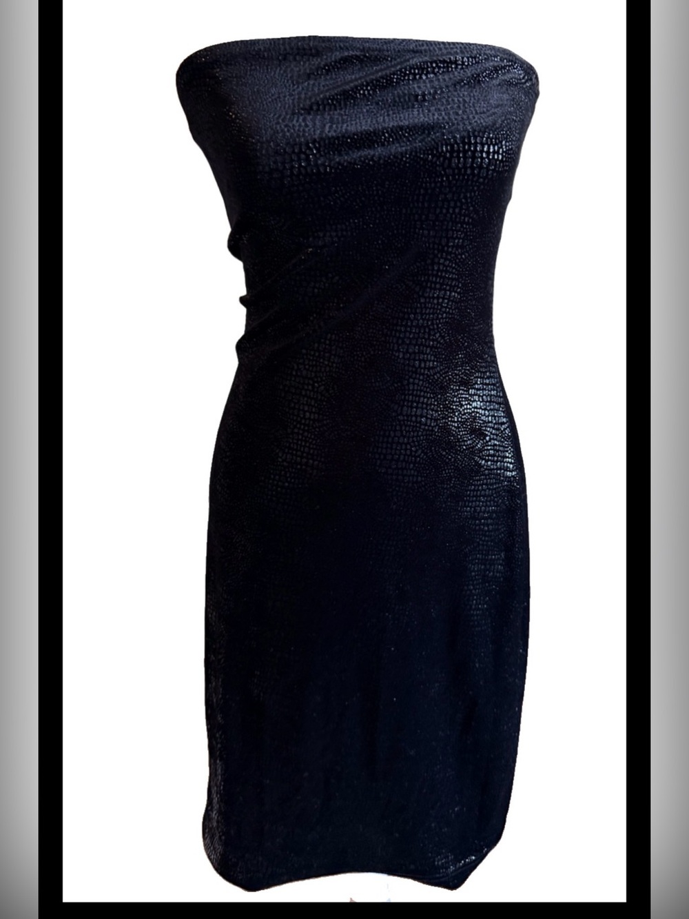 Vtg Guess Y2K Black Snakeskin Strapeless Tube Dress Club Goth Bodycon Sz M